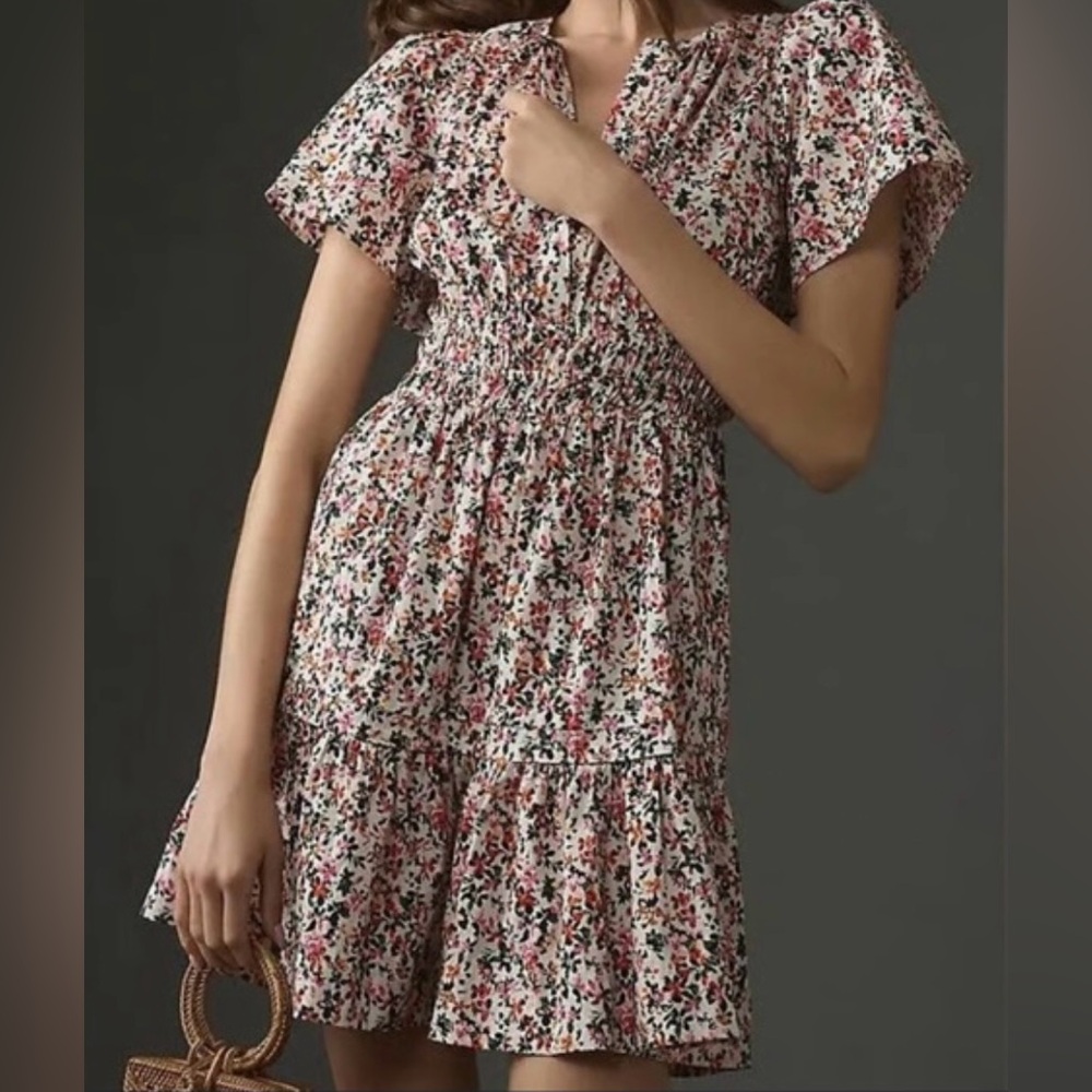 The Somerset Mini Dress By Anthropologie in Pink Floral, XS - NEW WITH TAGS